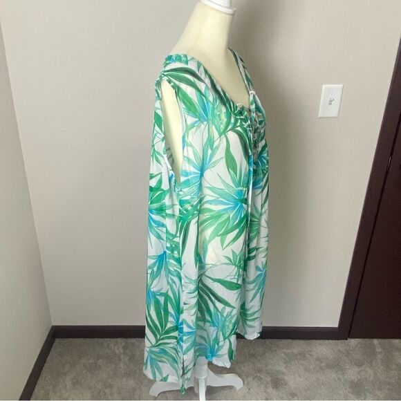 Portcruz Sheer White & Green Tropical Print Lace Up Cover Up Women's Size 2X - Picture 4 of 16